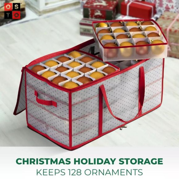 OSTO Holiday Osto Translucent Plastic Ornament Storage Box Holds 28